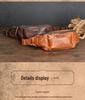 Vintage Chaozhou Hand-Colored Leather Fanny Pack: Retro Genuine Leather Chest Bag with Multi-Pocket Phone Holder