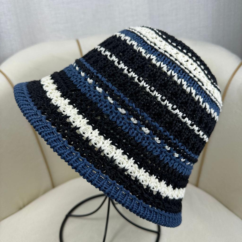 All-match Fashion Sunscreen Breathable 100% Polyester Bucket Hat Spring Summer New Hollow Fisherman's Knitted Color Matching Hat
