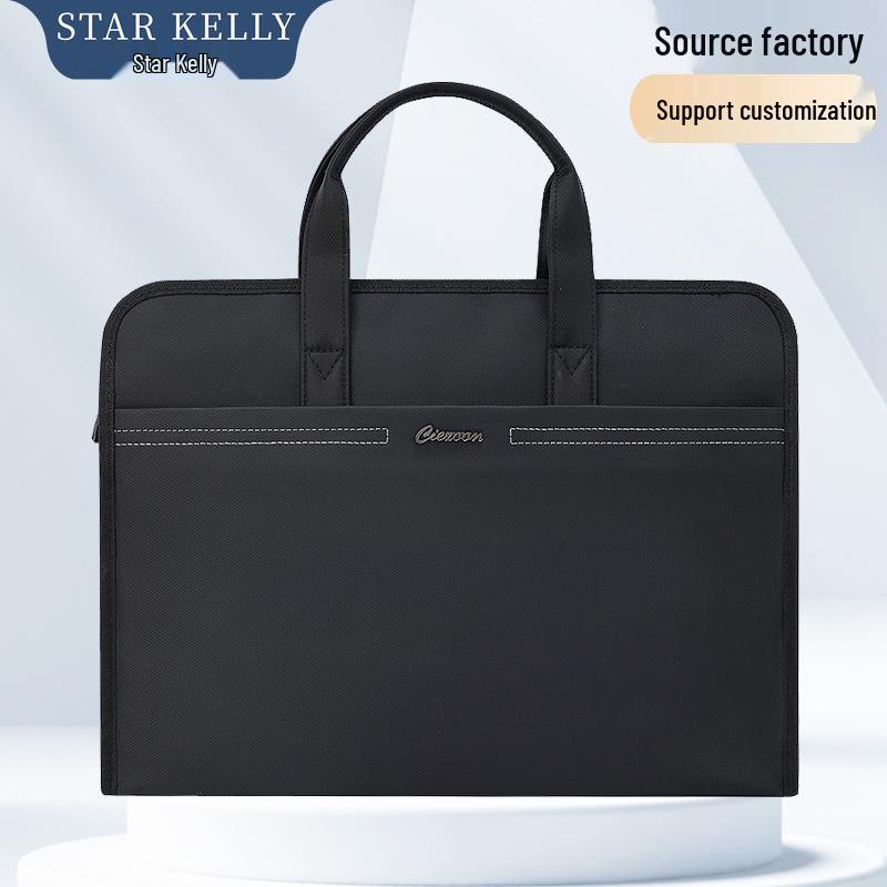 Large Capacity Double-Layer Oxford Business Briefcase/Document Bag with Printing чёрный