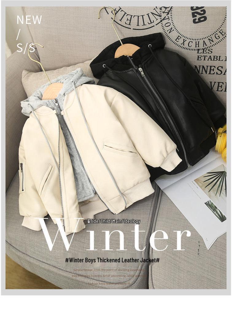 Kinder Baumwollgepolsterte Kunstlederjacke, Herbst/Winter 2025, Kleinkind Zweiteiler-Stil für Jungen und Mädchen.