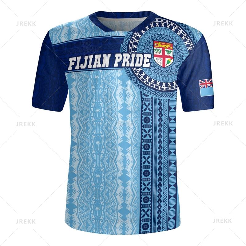 3D The Republic-of Fiji Flag Printing V Neck T Shirt Fiji Rugby-Jersey Emblem Graphic V Neck T Shirts For Men Fashion Tee Shirts