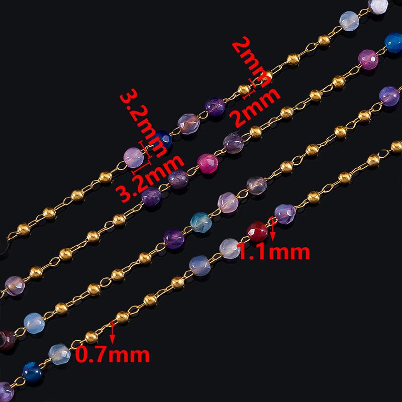1m Stainless Steel Mixed Color Natural Stone Chain DIY Curtain Tassel Decor 3.2mm Crystal Beads Strap Wedding Party Decoration