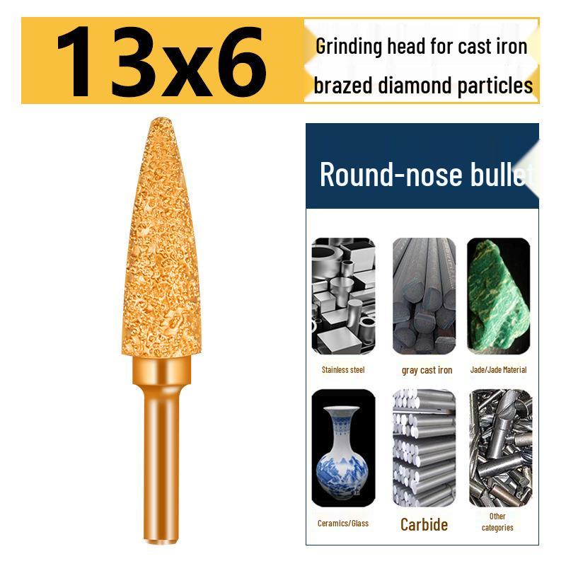 Brazed Bullet Diamond Grinding Bit for Cast Iron, 6mm Shank, 15 Polishing