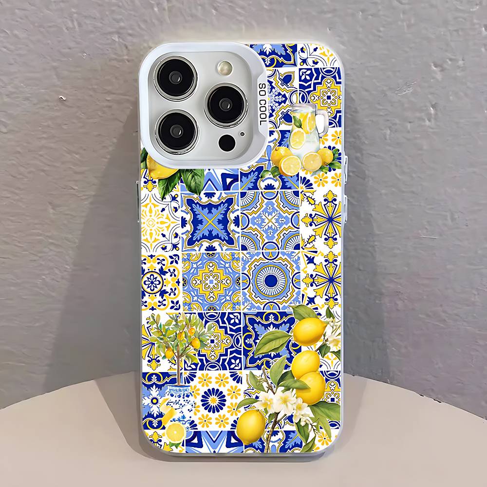 Mittelmeer Zitrone Frucht Kunst Handyhülle Für iPhone 17,16,15,14,13,12,11,Pro,Max,Plus,SE,Air,Mini Sturzfest Weißer Stoßfänger