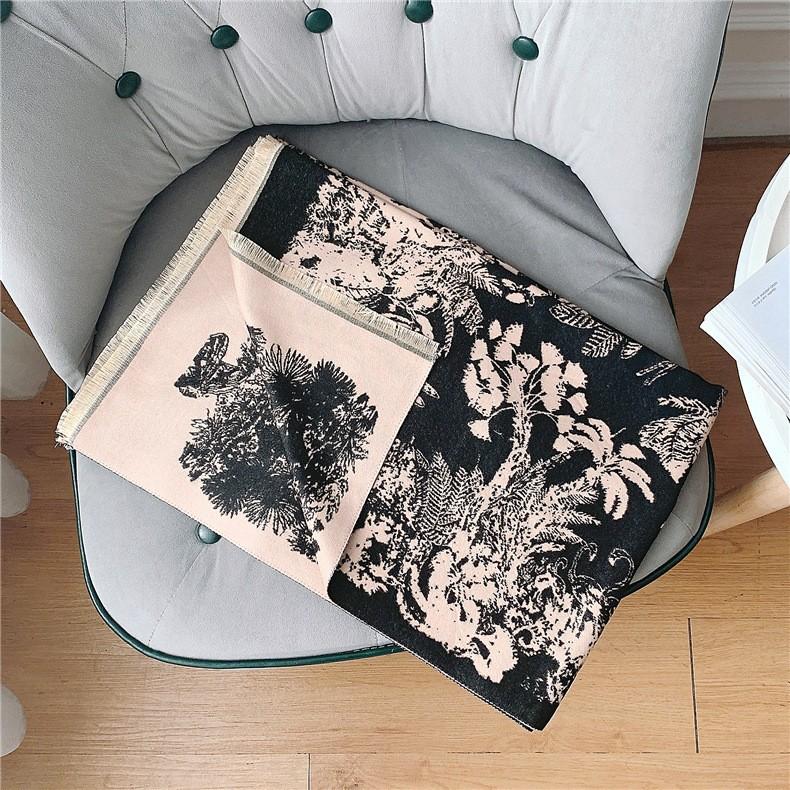 Classic Fashion Letter Thousand Birds Grid Imitation Cashmere Scarf Women's Winter Thickened Double Sided Air Conditioning Shawl Scarf Women's