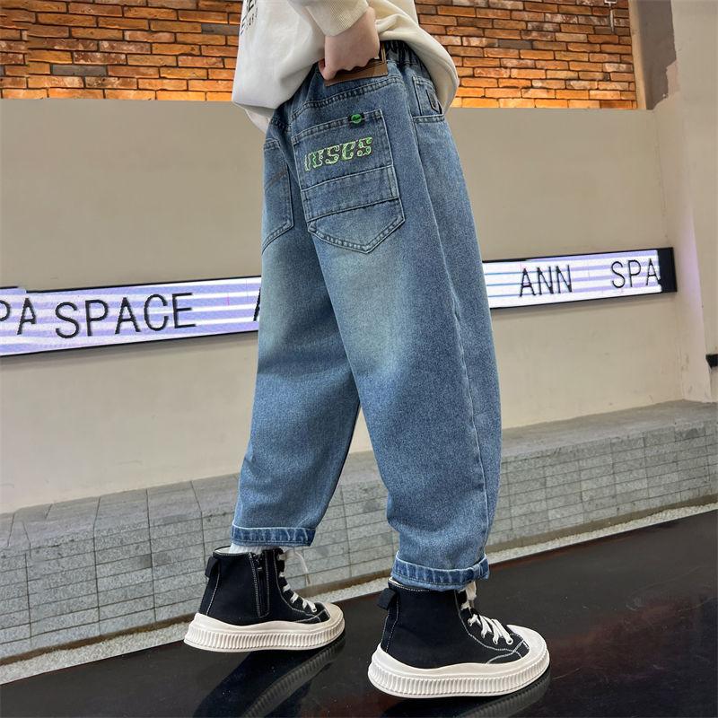 Jongensjeans Lente en Herfst Geborduurde Broek Kinder Lente Casual Broek Gewassen Broek