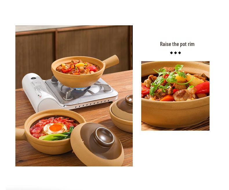 Unglazed, High-temperature, Single-handle Clay Pot for Claypot Rice; Dry-heat Resistant, Perfect for Home or Commercial Use.