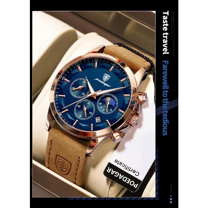 POEDAGAR Luxury Man Wristwatch Sports Leather Quartz Watch Waterproof Luminous Calendar Chronograph Watches Male Clock