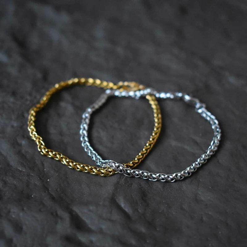 Stainless Steel Cuban Chain Bracelets for Men Hip-Hop Punk Style Twisted Adjustable Simple Thin Chain Unisex Jewelry Accessories