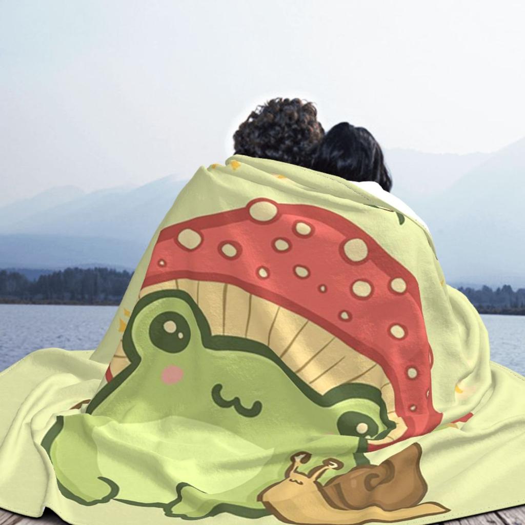 Cute Kawaii Frog With Toadstool Mushroom Hat And Snail Cottagecore Aesthetic Love Throw Blanket10 Blankets Soft Warm Flannel