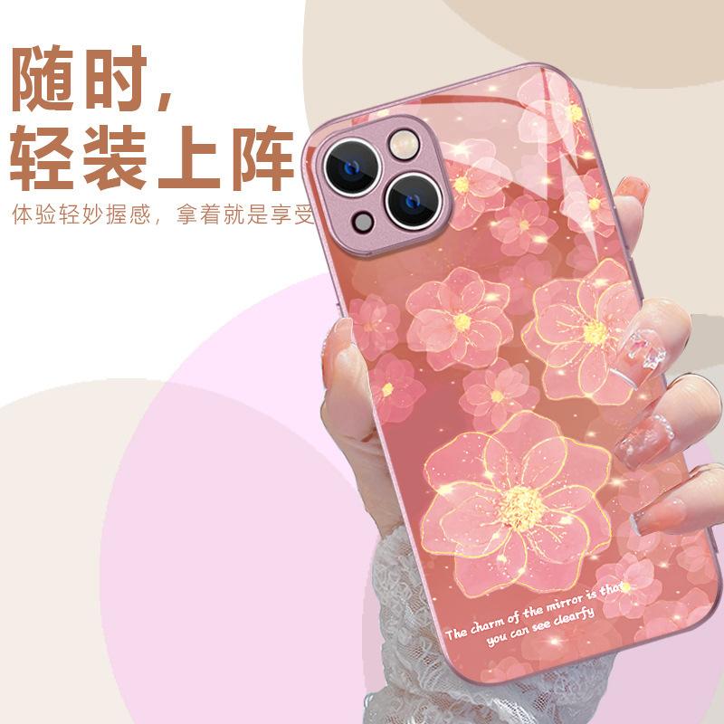 North American Station Dream Gold Foil Cherry Blossom Mobile Phone Case Apple 13 Temperament Women's Glass Premium Sense iPhone17promax