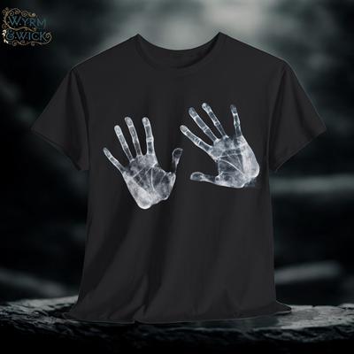 Ghostly Handprints Graphic Tee: Spooky Halloween Cotton T-Shirt