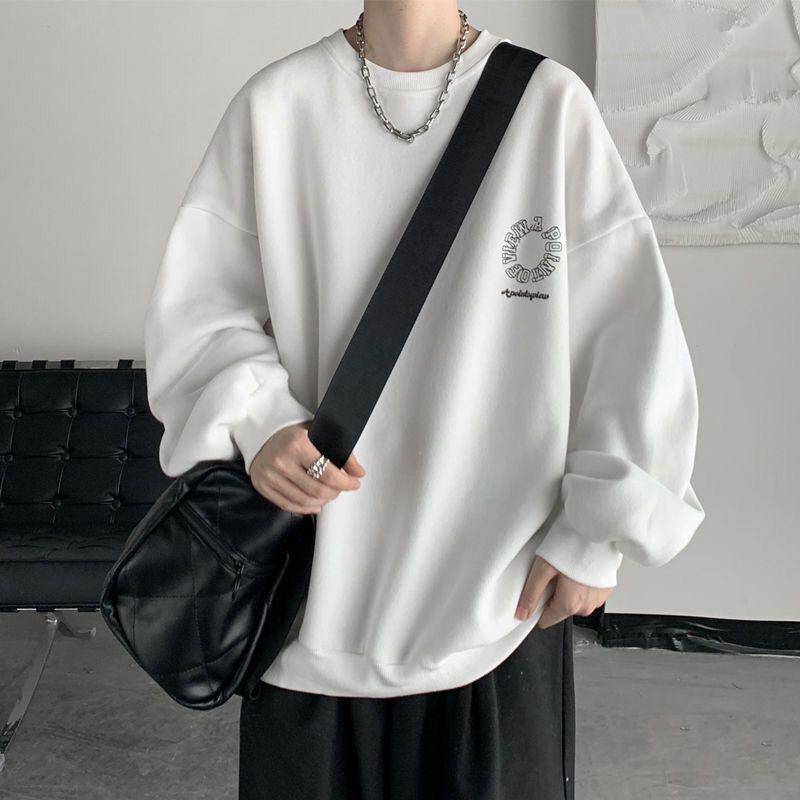 Round Neck Hooded Sweatshirt Men's Autumn and Winter High Street Loose Casual Velvet Thickened Jacket