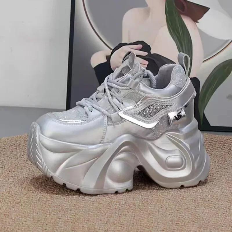 Ladies Shoes 2025 Front Lace-up Luxury Woman Sneakers Fashion Round Toe Platform Best Seller High Heels Outdoor Casual Sneaker