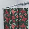 Green Christmas Shower Curtain with Red Poinsettia Floral Pattern, Polyester Fabric, Waterproof Home Decor Item for Bathtub Size