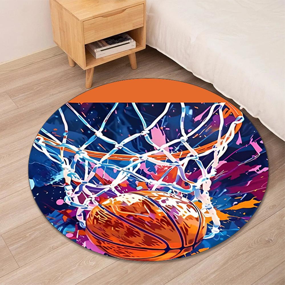 Basketball Printed Round Rug Carpet Chair Rug Area Rug Entryway Doormats,for Office Chair Living Room Bedroom Kitchen Room.