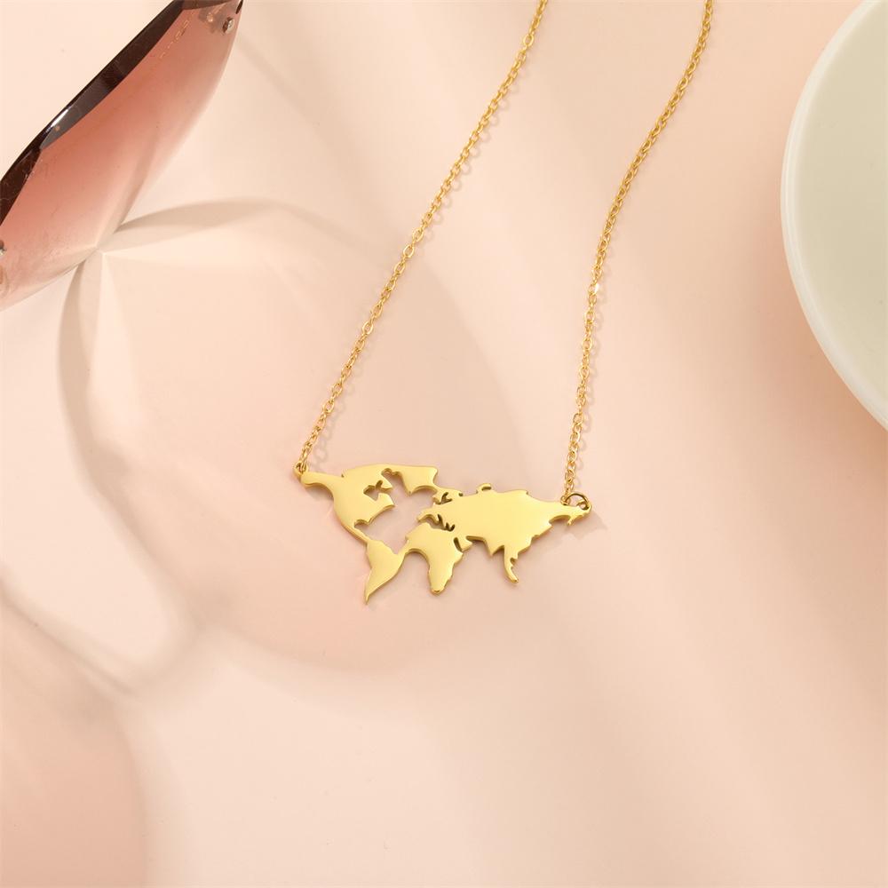  Globe World Map Outline Pendant Necklace for Women Stainless Steel Earth Day Worldwide Outdoor Traveler Jewelry Gifts