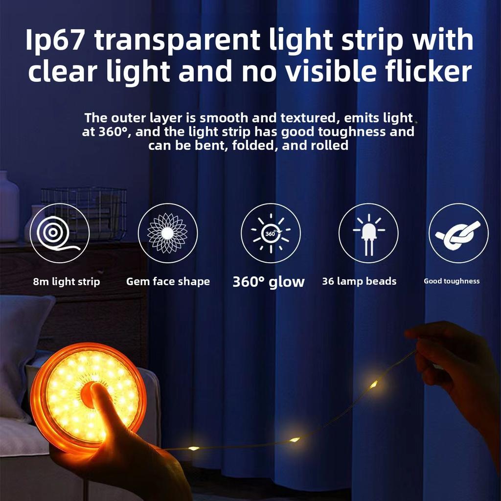 Multifunctional LED Camping String Light USB Charging Outdoor Long Battery Life Colorful Tent Ambient Light Tape Measure Storage Camping