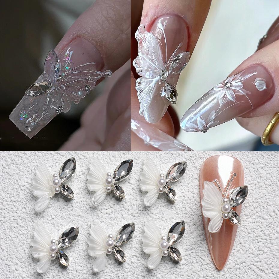 Aurora Butterfly 3D Nail Art Decoration Jewelry Hollow Heart Pearl Flower Mixed Size Irregular Nail Beads Manicure Accessories