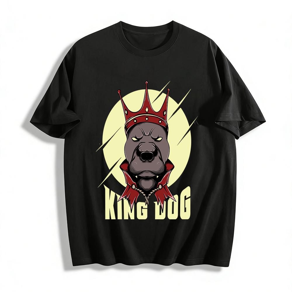 

King Dog Print Cool Casual Crew Neck T-Shirt Pure cotton T-shirt XXS