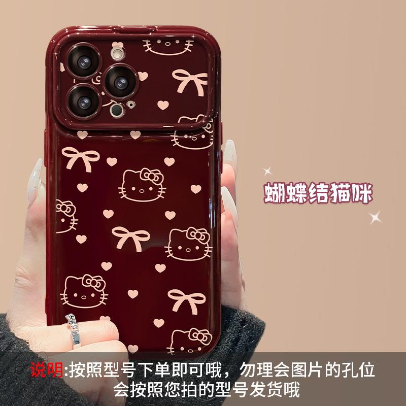 Bow Hello Kitty Lanyard Suitable for Apple 13PRO Large Windows Mobile Phone Case 14 Silicone Anti-drop 12 Cute 7/8
