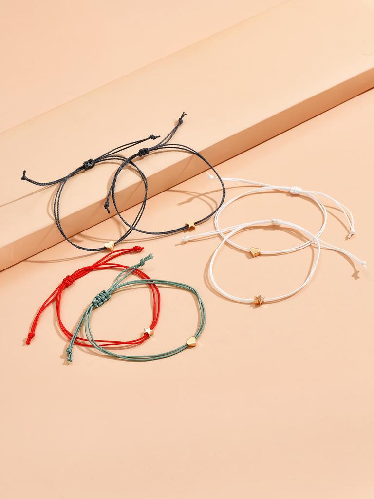 6PCS Bohemian Handmade Pentagram Rope Bracelet Set for Vacation Jewelry Friendship Gifts
