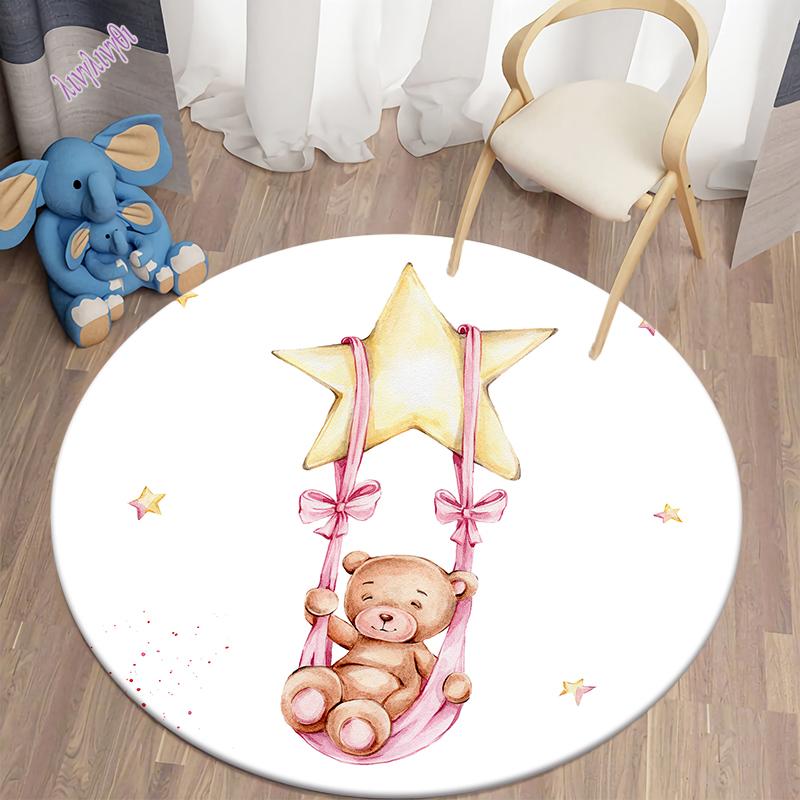 

Детский ковер с принтом медведя из мультфильма, каваи, ковер для гостиной, круглый ковер, детский ковер с фланцем, нескользящая подкладка