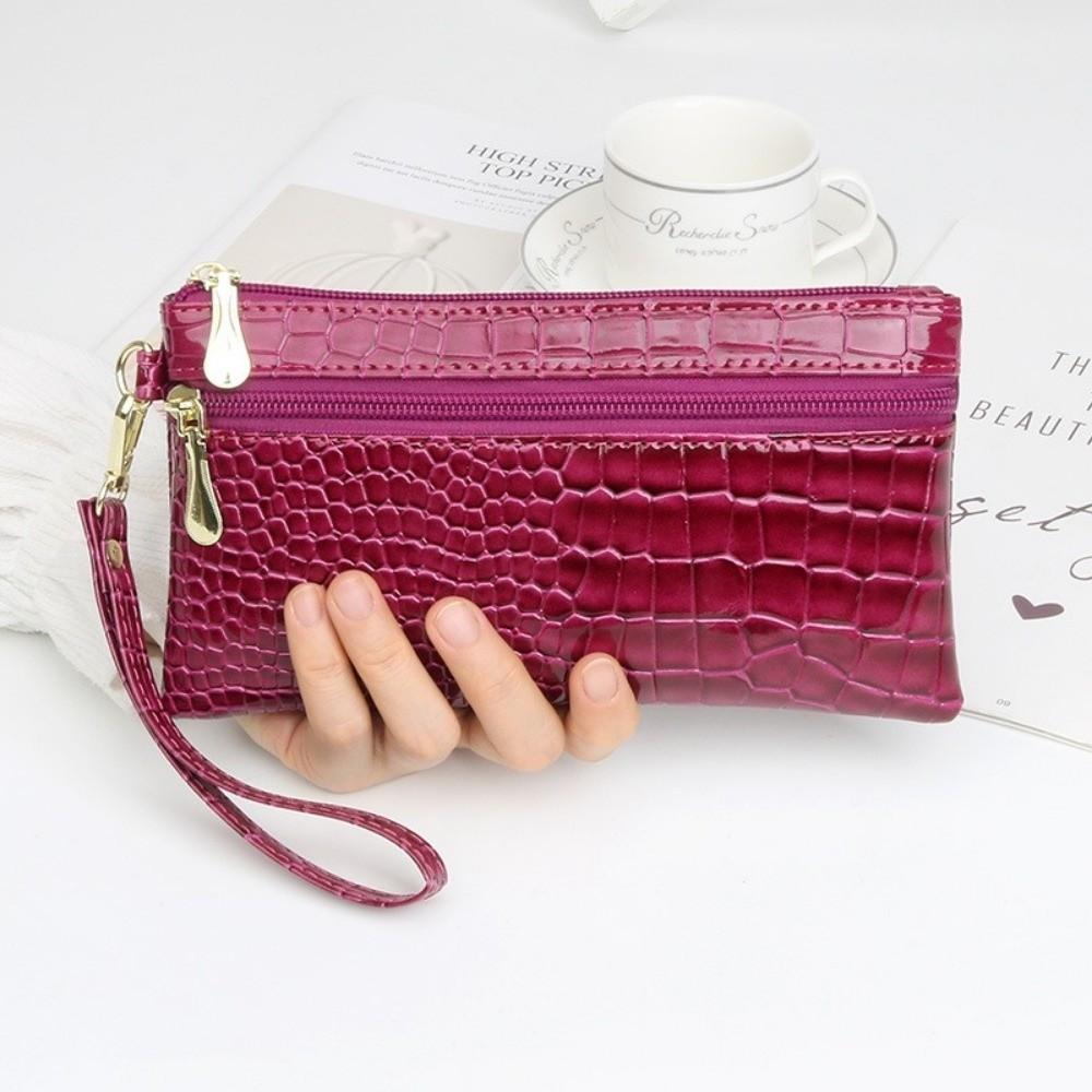 Portable PU Leather Women Long Wallets Hand-held Double Zipper Clutch Bag Stone Grain Phone Bag Lady Purses