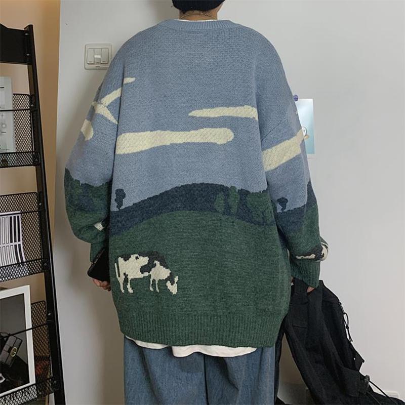 WTEMPO Schicke, vielseitige Strickpullover im japanischen Stil, große, lockere, dicke, farblich passende Pullover für Frühling und Herbst mit Rundhalsausschnitt