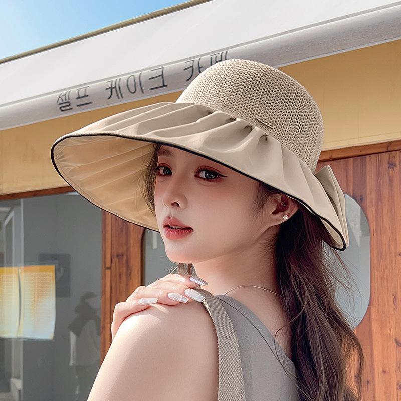 Sun hat children summer hollow breathable bow bucket hat outdoor travel UV protection face hat