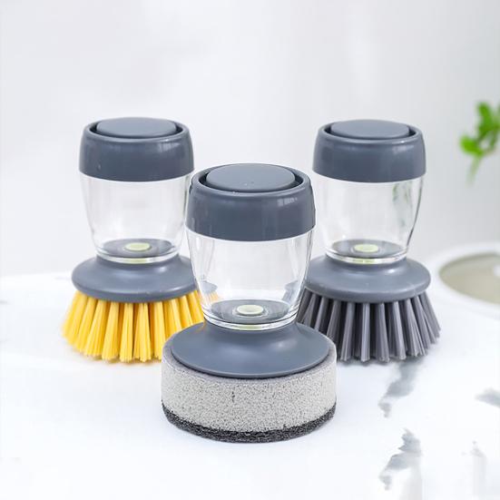 Pan Cleaning Brush Refillable Non-scratch Standing Type Kitchen Soap Dispensing Scrub