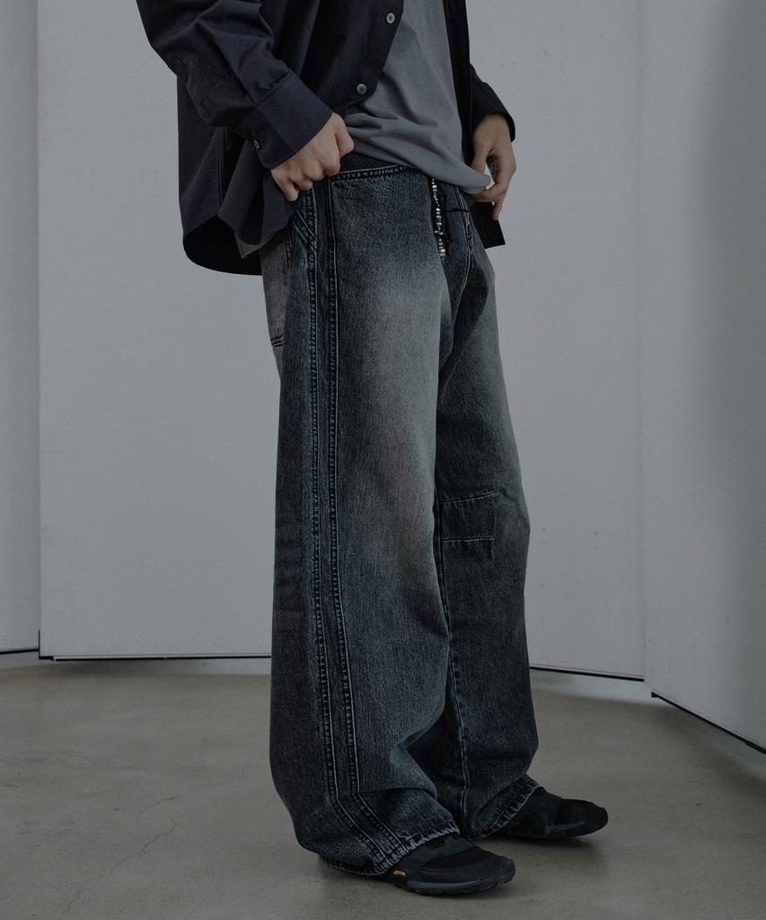 Daibeuin Wide Curved Denim Pants (Washed Black)