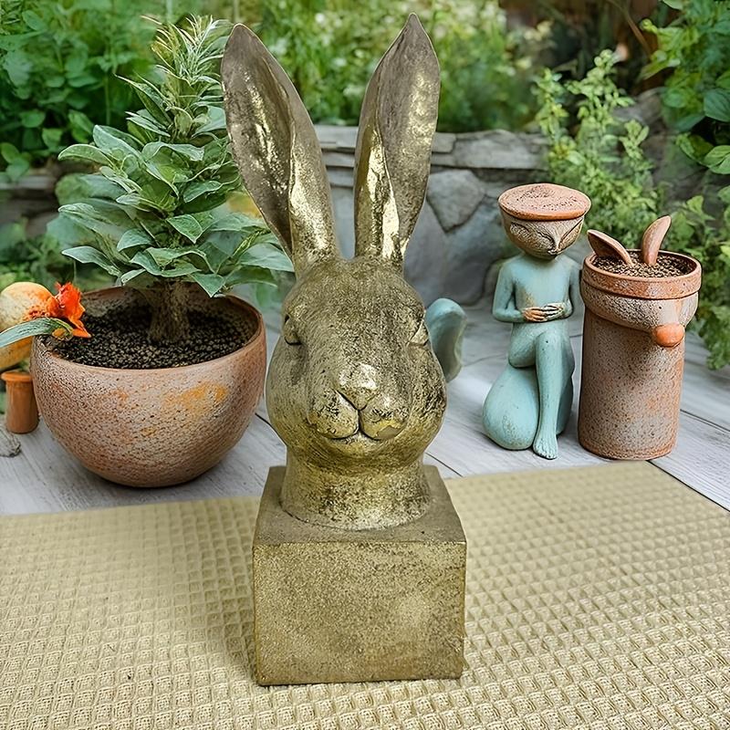 

Golden Hand-Painted Rabbit Head Sculpture - Resin Easter Bunny Figurine for Indoor & Outdoor Holiday Decor