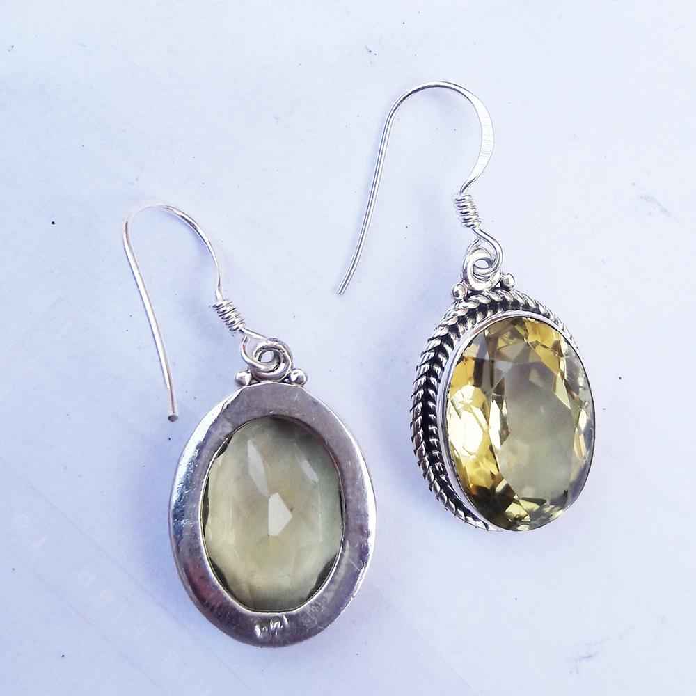 Lemon Quartz Earrings, Sterling Silver Earrings, Genuine Lemon Quartz 10x14mm Oval Gemstone Earrings, Handmade Earrings, Silver Earrings