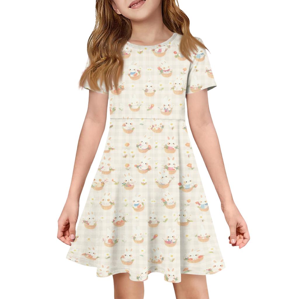 Girl Summer Dress Color & Print Short Sleeve Dress With Pocket Casual Dress Shorts Sleeve Party Dress Easter Day