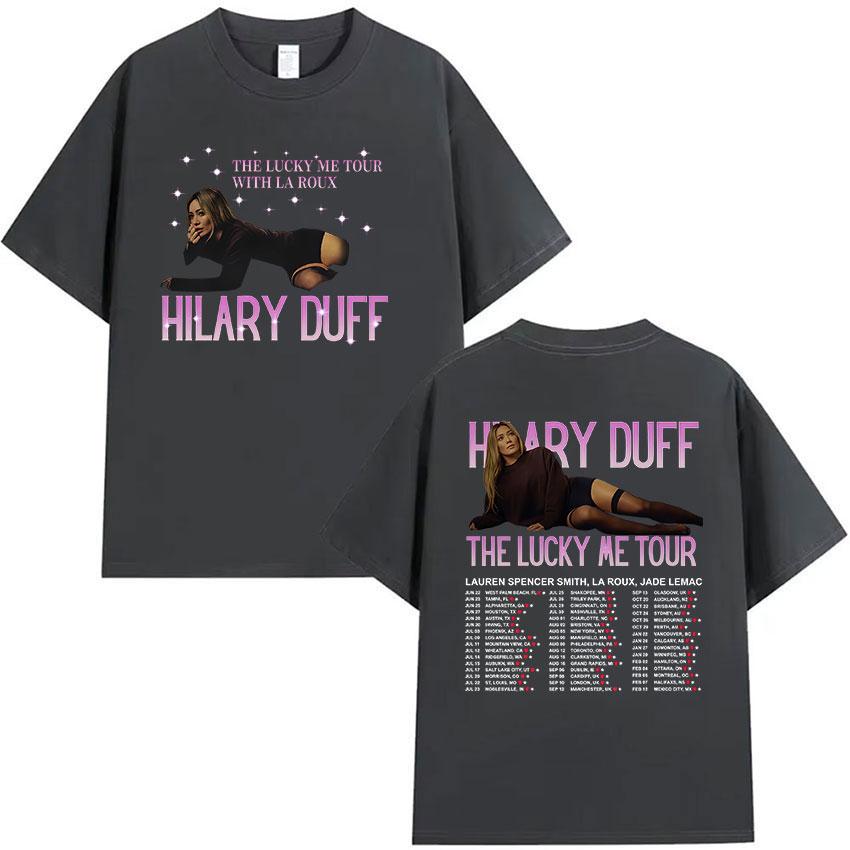 Hilary Duff The Lucky Me Tour 2026 Print T-shirt Unisex Dames Vintage Mode Korte Mouw T-shirts 100% Katoen T-shirt Streetwear