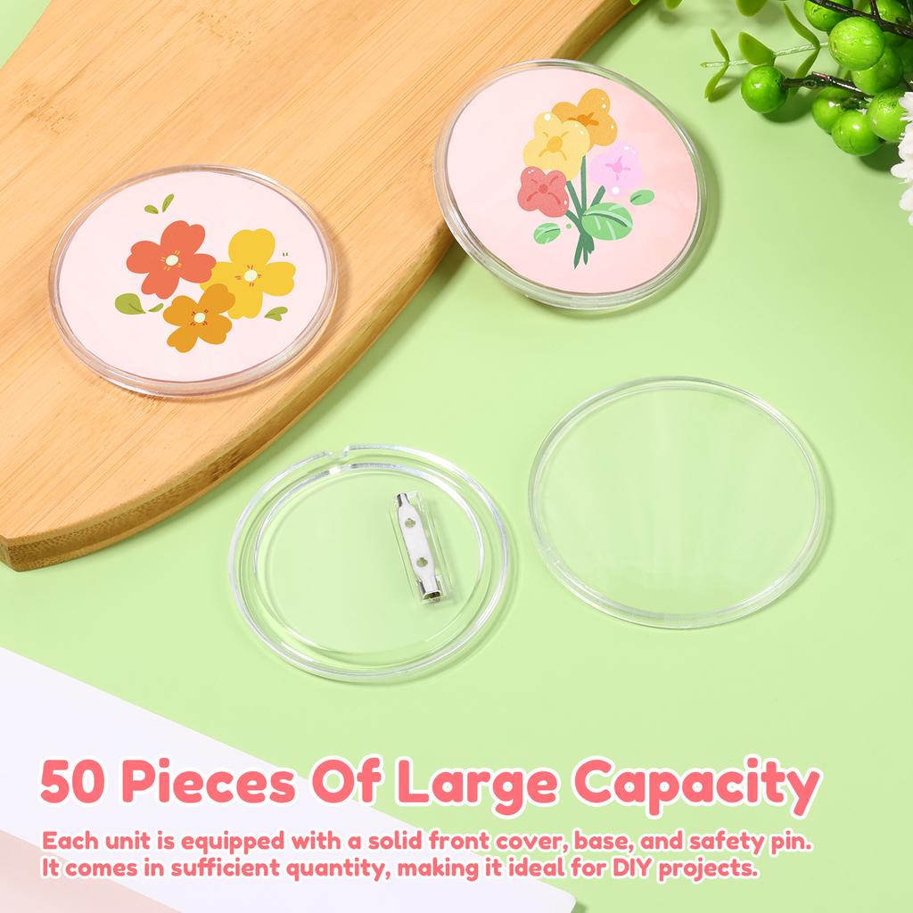 50Pcs Clear Button Pins 58mm/75mm Acrylic Button Pins Personalized Badge Making Kit DIY Blank Buttons Pin for DIY Crafts Picture