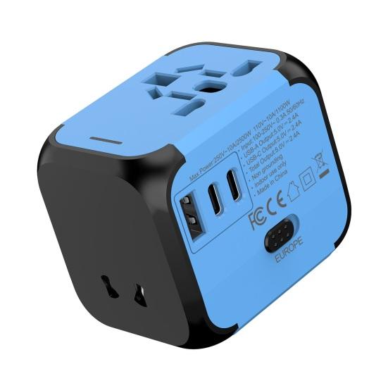 Travel Charger 2500W High Power Socket Portable Power Wide Voltage 110-250V Multi-National Adapter with 2 Type-C