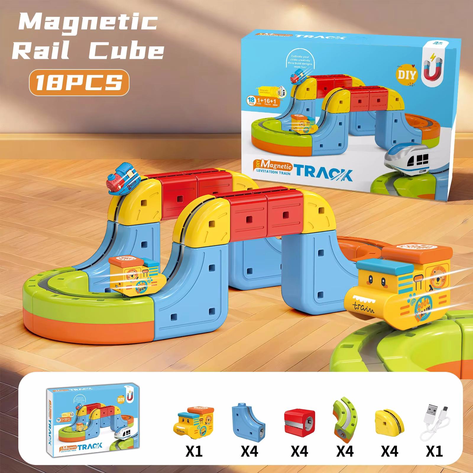

Magic Electronic Train Rail Cube Toys For Kids Diy Assembly Railway Track Car Building Block Set Educational Toy Christmas Gifts (As shown-8156)-