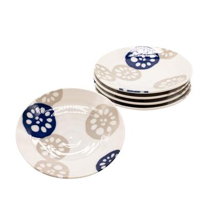 Mino Ware Ľahké taniere Priemer cca. 14cm Sada 5 Lotosových koreňov Vyrobené v Japonsku 507-06