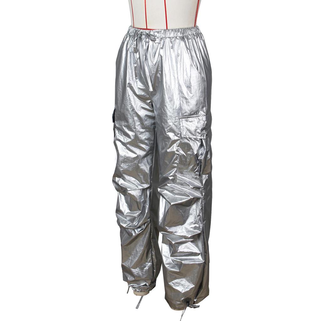 European & American Women's Fashion Casual Long Pants with Solid Color & 3D Pockets