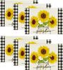 Buffalo Plaid Sunflower Sunshine Vase Summer Placemats Set of 6, 12x18 Inch Spring Table Mats for Party Kitchen Dining Decoration