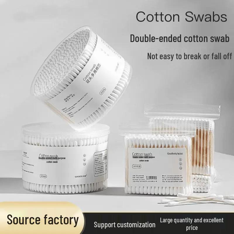 Boxed Double-Ended Bamboo Cotton Swabs for Baby Care, Ear Cleaning, and Makeup Removal