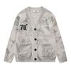 American Vintage Distressed Dye Letter Embroidery V-Neck Knit Cardigan Loose Sweater Men Women Couple