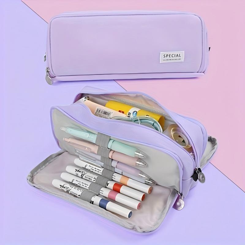 Pencil Case Large Capacity Storage Bag 3 Compartment Pouch Double Side Opened Student Stationery Box Desk Organizer Stain Resistant Stationery Bags