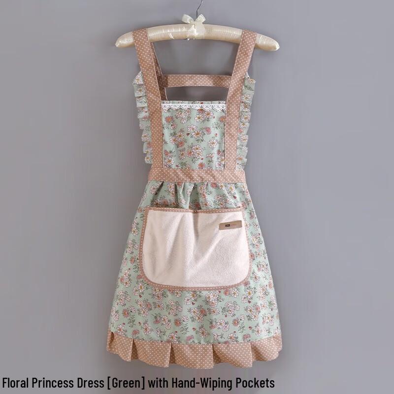 Floral Princess Kitchen Apron with Hand-Wiping Pockets