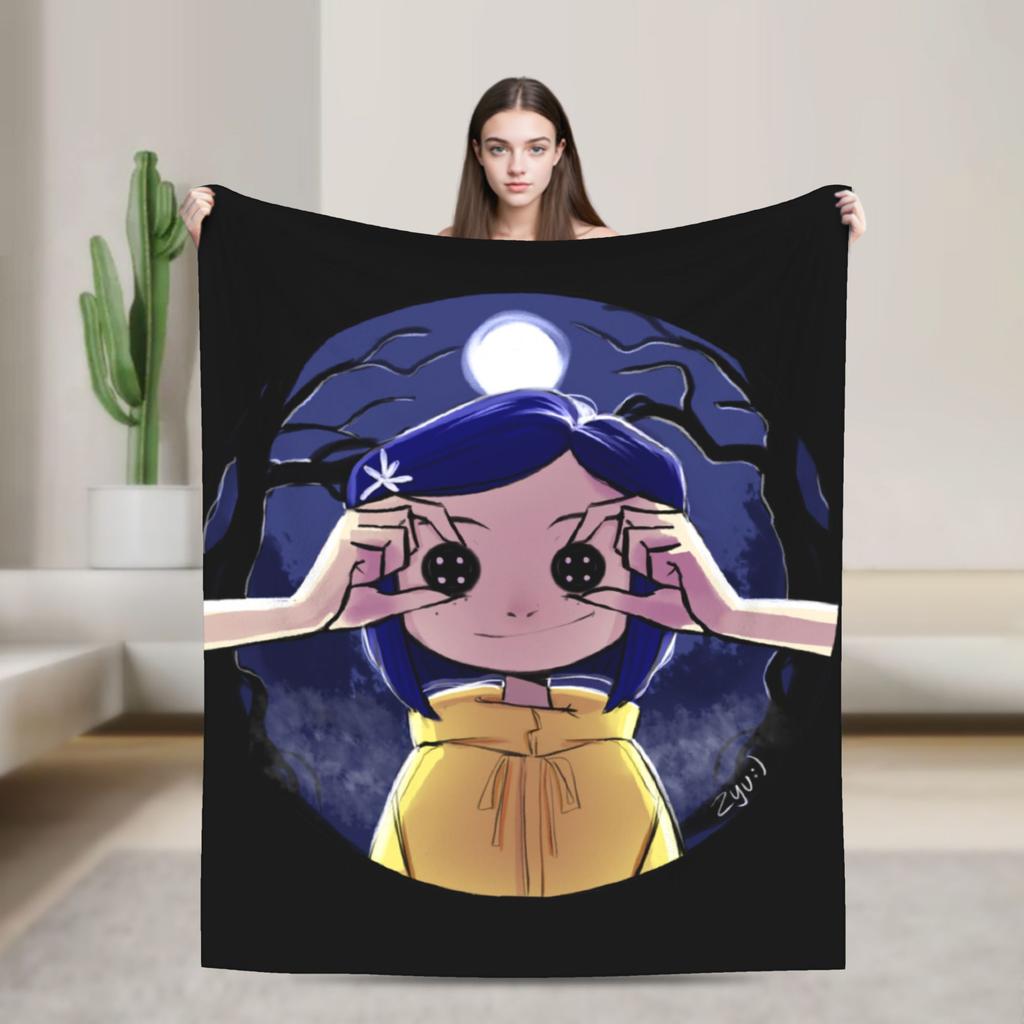 Coraline Halloween Horror Blankets Fleece Print   Multifunction Lightweight Throw Blankets for Bed Bedroom Bedspread