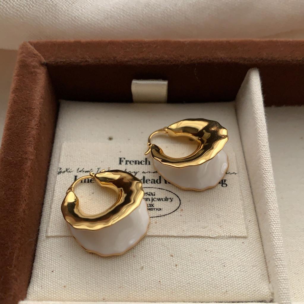 Irregular Ring Enamel Stud Earrings, Natural Light Luxury, High Sense, Fashionable Elegance and Luxury, New Autumn and Winter Earrings