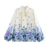 Women's Elegant Bow Print Long Sleeve Shirt - Spring 2025 Fashion