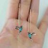 Hummingbird Earrings Stud Threader Long Drop Tassel Crystal Dangle Women Jewelry-Red+Blue